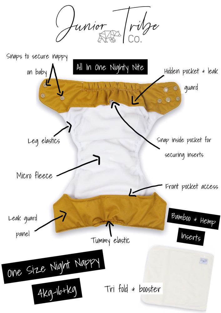 Mustard Cloth Night Nappy | Nighty Nite AIO - Junior Tribe Co